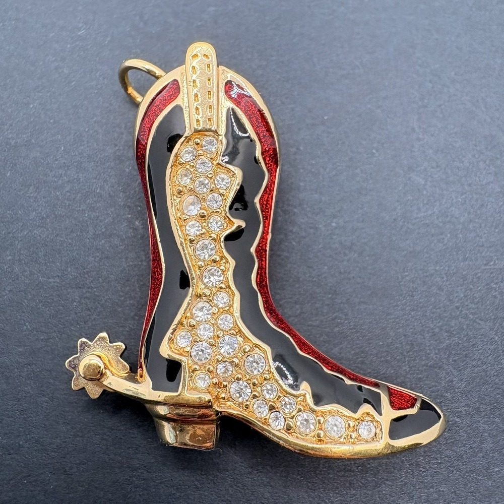 Vintage Swarovski Cowboy Boot Pendant Western Country Enamel Moveable Spur